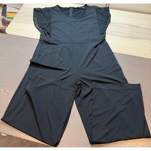 H by Halston Jumpsuit Women MP Laced Sleeves Black Preppy Medium‎
